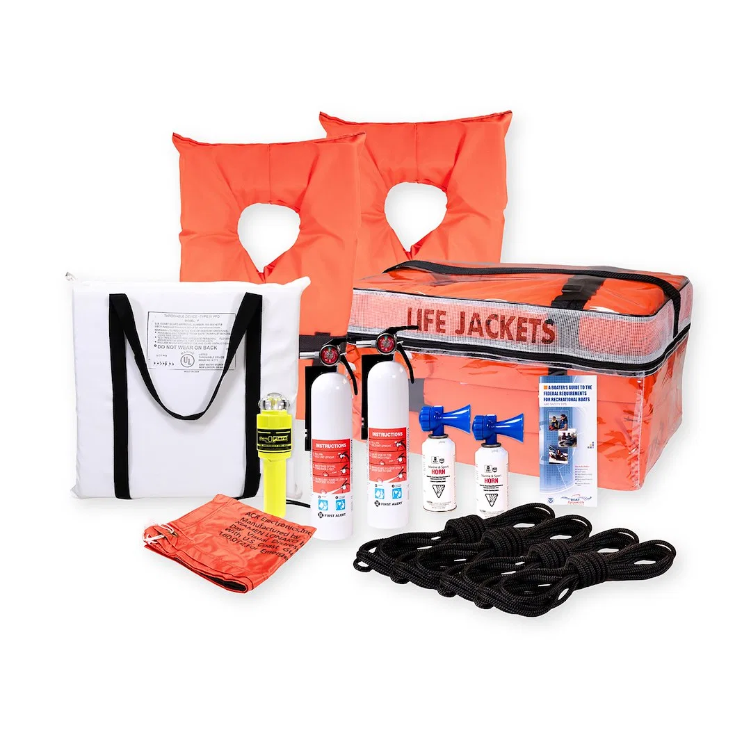 M42202 – AQUA PRO Boater Safety Kit, For Boats Up To 26 to 32 Foot In Length With Four Universal Life Vests With Stor...